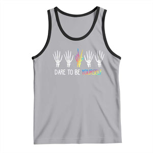 LGBT Pride Tank Top Dare To Be Yourself Skeleton Hand Rainbow TS09 Athletic Heather Black Print Your Wear