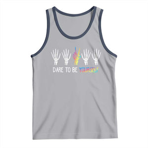 LGBT Pride Tank Top Dare To Be Yourself Skeleton Hand Rainbow TS09 Athletic Heather Navy Print Your Wear