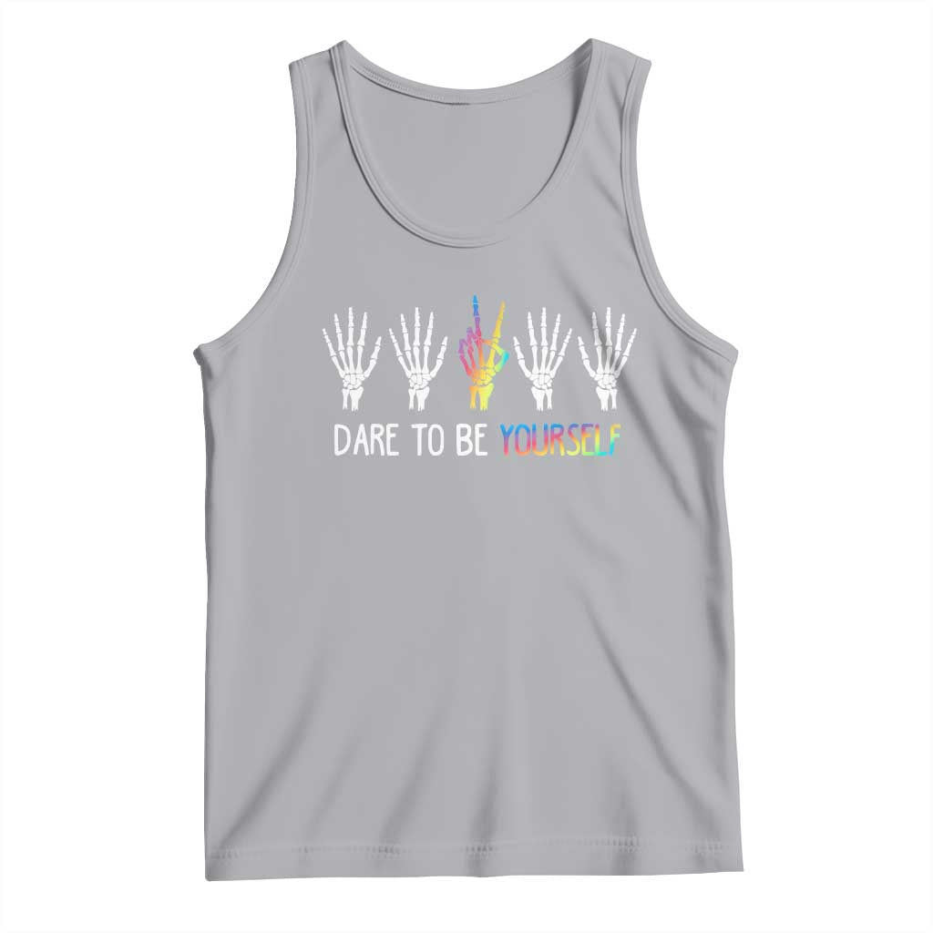 LGBT Pride Tank Top Dare To Be Yourself Skeleton Hand Rainbow TS09 Athletic Heather Print Your Wear