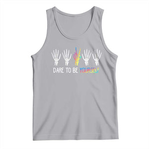 LGBT Pride Tank Top Dare To Be Yourself Skeleton Hand Rainbow TS09 Athletic Heather Print Your Wear