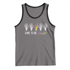 LGBT Pride Tank Top Dare To Be Yourself Skeleton Hand Rainbow TS09 Deep Heather Black Print Your Wear