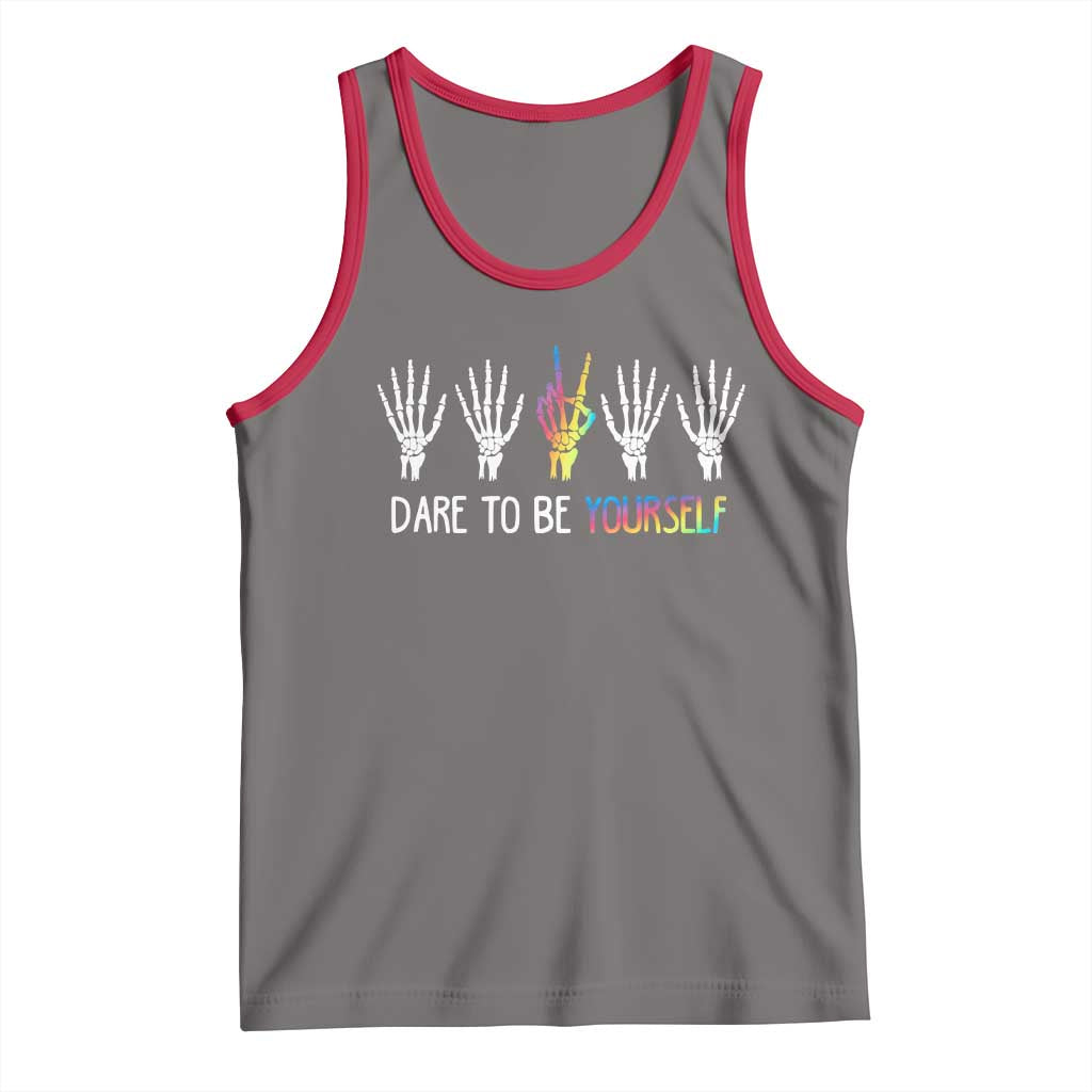 LGBT Pride Tank Top Dare To Be Yourself Skeleton Hand Rainbow TS09 Deep Heather Red Print Your Wear