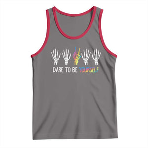 LGBT Pride Tank Top Dare To Be Yourself Skeleton Hand Rainbow TS09 Deep Heather Red Print Your Wear