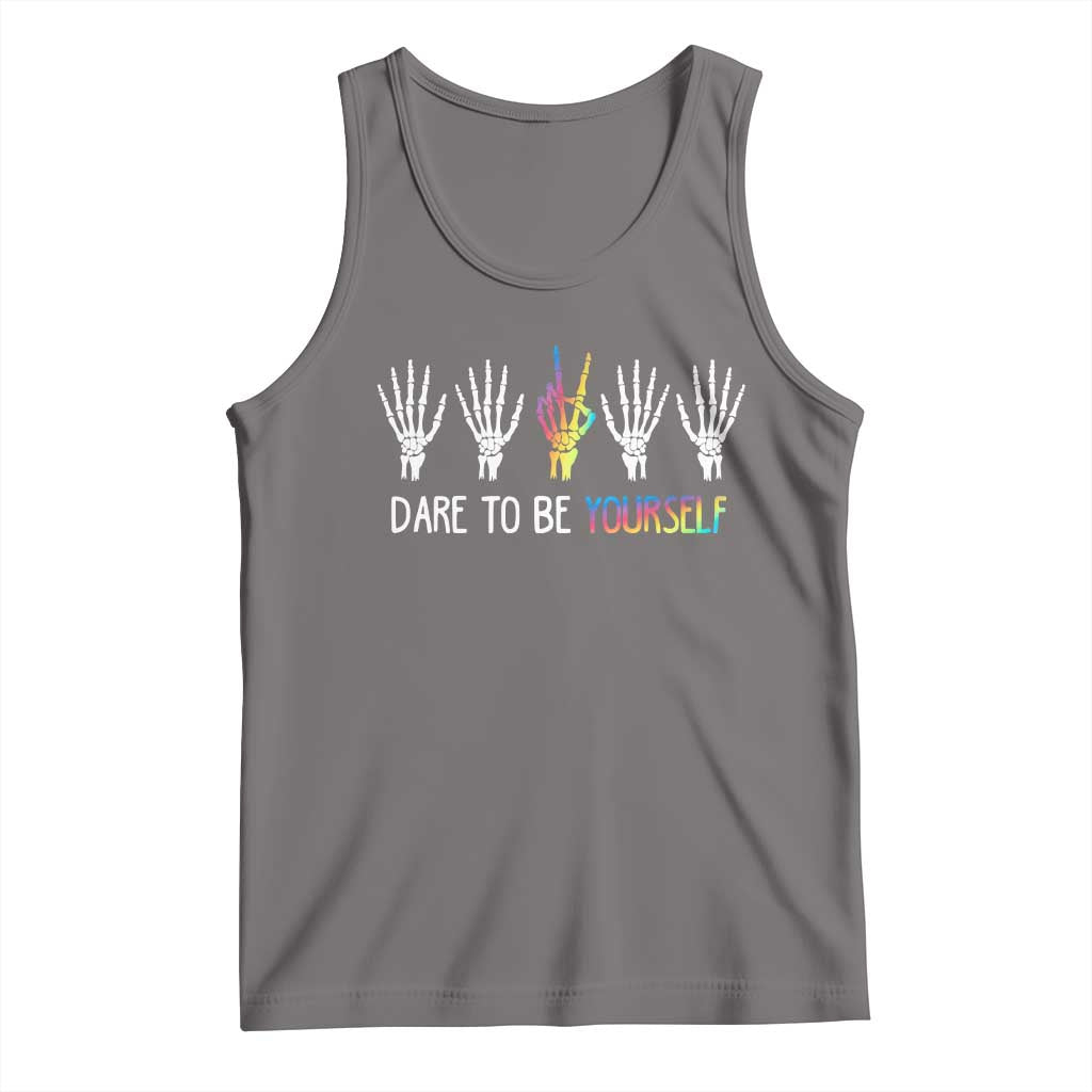 LGBT Pride Tank Top Dare To Be Yourself Skeleton Hand Rainbow TS09 Deep Heather Print Your Wear