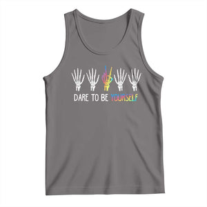 LGBT Pride Tank Top Dare To Be Yourself Skeleton Hand Rainbow TS09 Deep Heather Print Your Wear