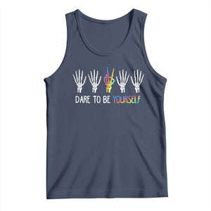 LGBT Pride Tank Top Dare To Be Yourself Skeleton Hand Rainbow TS09 Navy Print Your Wear