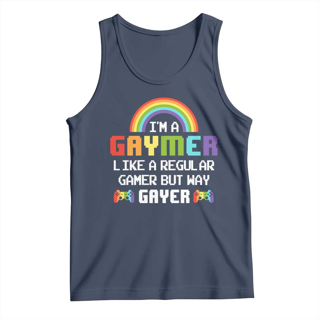 Gaymer Like A Regular Gamer But Way Gayer LGBT Rainbow Gaming Tank Top TS09 Navy Print Your Wear