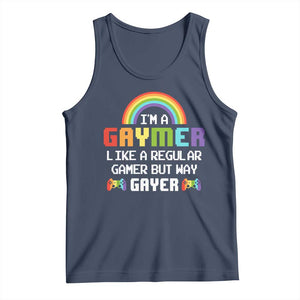 Gaymer Like A Regular Gamer But Way Gayer LGBT Rainbow Gaming Tank Top TS09 Navy Print Your Wear