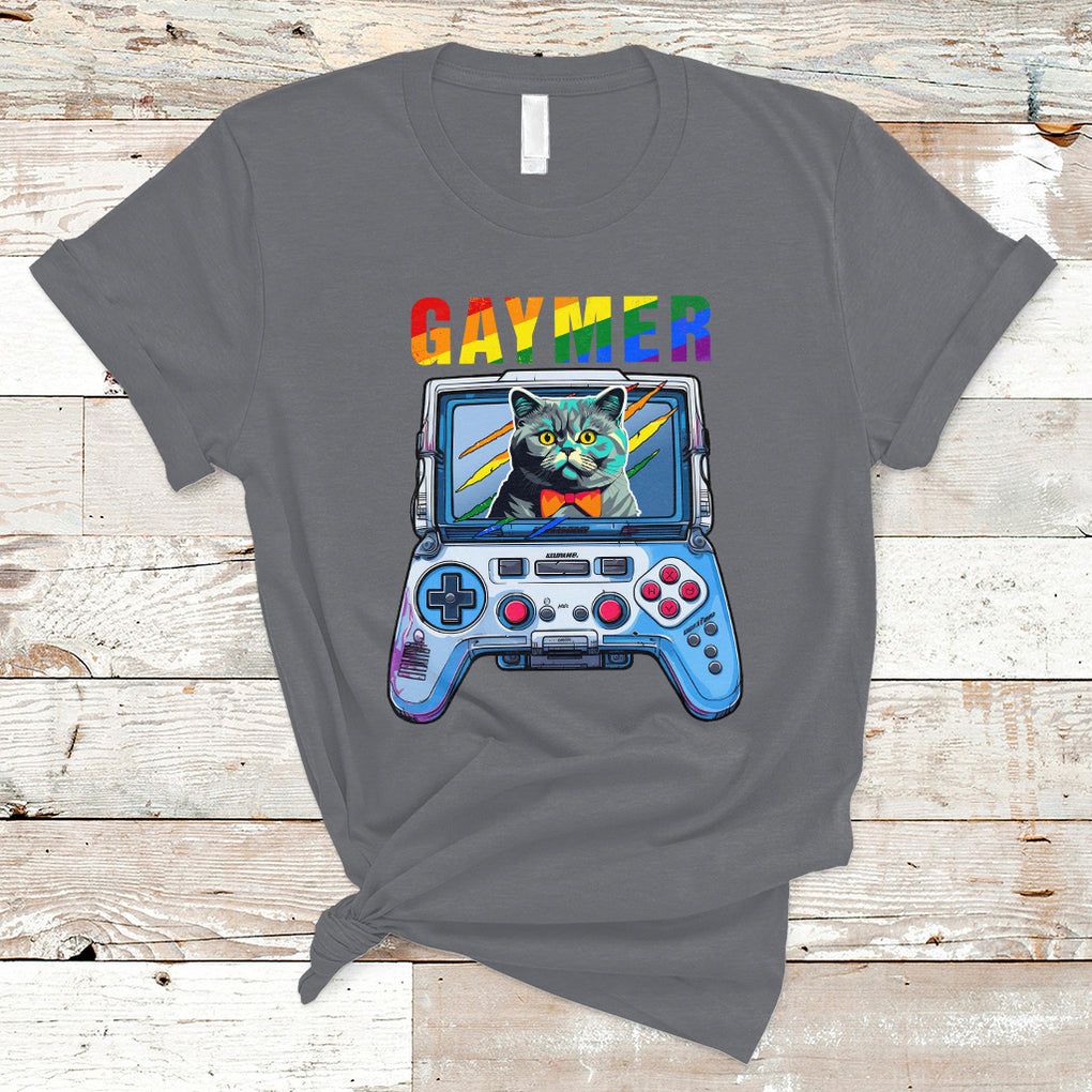 Gaymer Cat LGBT Gay Pride Rainbow Video Game T Shirt TS09 Charcoal Printyourwear