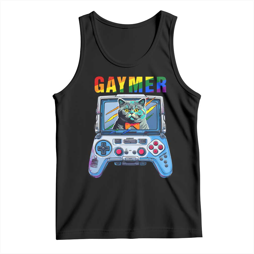 Gaymer Cat LGBT Gay Pride Rainbow Video Game Tank Top TS09 Black Print Your Wear