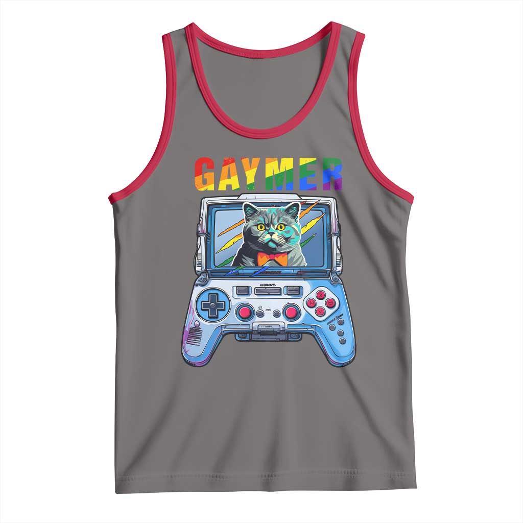 Gaymer Cat LGBT Gay Pride Rainbow Video Game Tank Top TS09 Deep Heather Red Print Your Wear