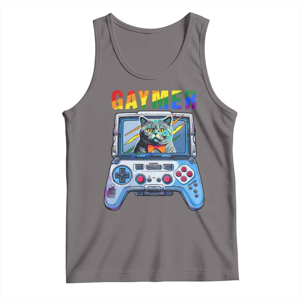 Gaymer Cat LGBT Gay Pride Rainbow Video Game Tank Top TS09 Deep Heather Print Your Wear