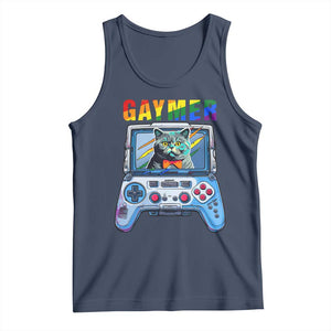 Gaymer Cat LGBT Gay Pride Rainbow Video Game Tank Top TS09 Navy Print Your Wear