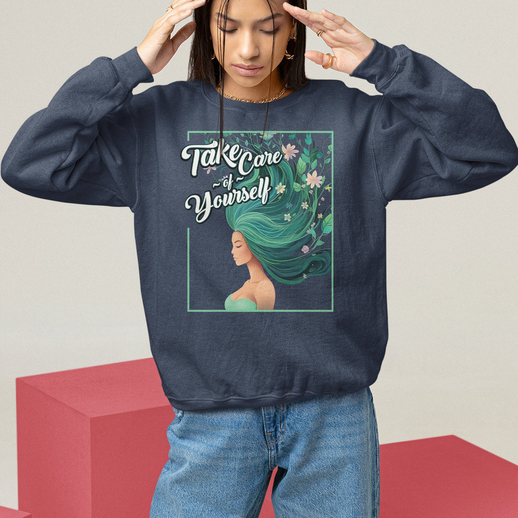 Take Care Of Yourself Self-Love Body Positive Mental Health Sweatshirt TS09 Navy Printyourwear