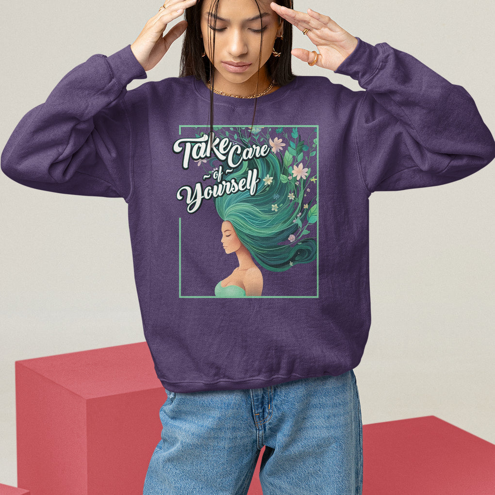 Take Care Of Yourself Self-Love Body Positive Mental Health Sweatshirt TS09 Purple Printyourwear