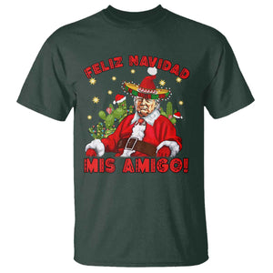 Funny Mexico Xmas Trump T Shirt Feliz Navidad Mis Amigo Trump Santa TS09 Dark Forest Green Print Your Wear