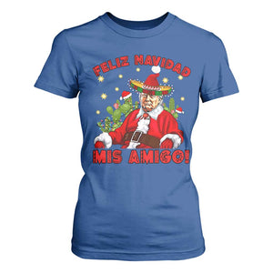 Funny Mexico Xmas Trump T Shirt For Women Feliz Navidad Mis Amigo Trump Santa TS09 Royal Blue Print Your Wear