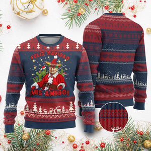 Funny Mexico Xmas Trump Ugly Christmas Sweater Feliz Navidad Mis Amigo Trump Santa TS09 Burgundy Print Your Wear