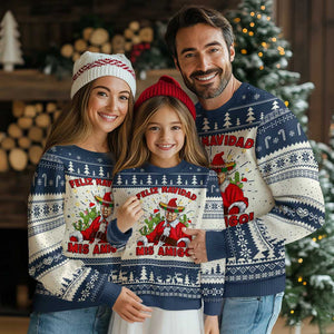 Funny Mexico Xmas Trump Ugly Christmas Sweater Feliz Navidad Mis Amigo Trump Santa TS09 Navy Print Your Wear