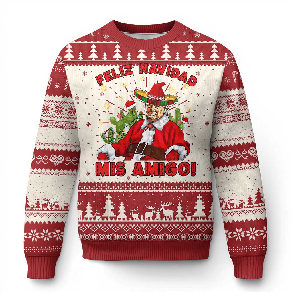 Funny Mexico Xmas Trump Ugly Christmas Sweater Feliz Navidad Mis Amigo Trump Santa TS09 Red Print Your Wear