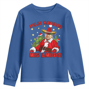 Funny Mexico Xmas Trump Youth Sweatshirt Feliz Navidad Mis Amigo Trump Santa TS09 Royal Blue Print Your Wear