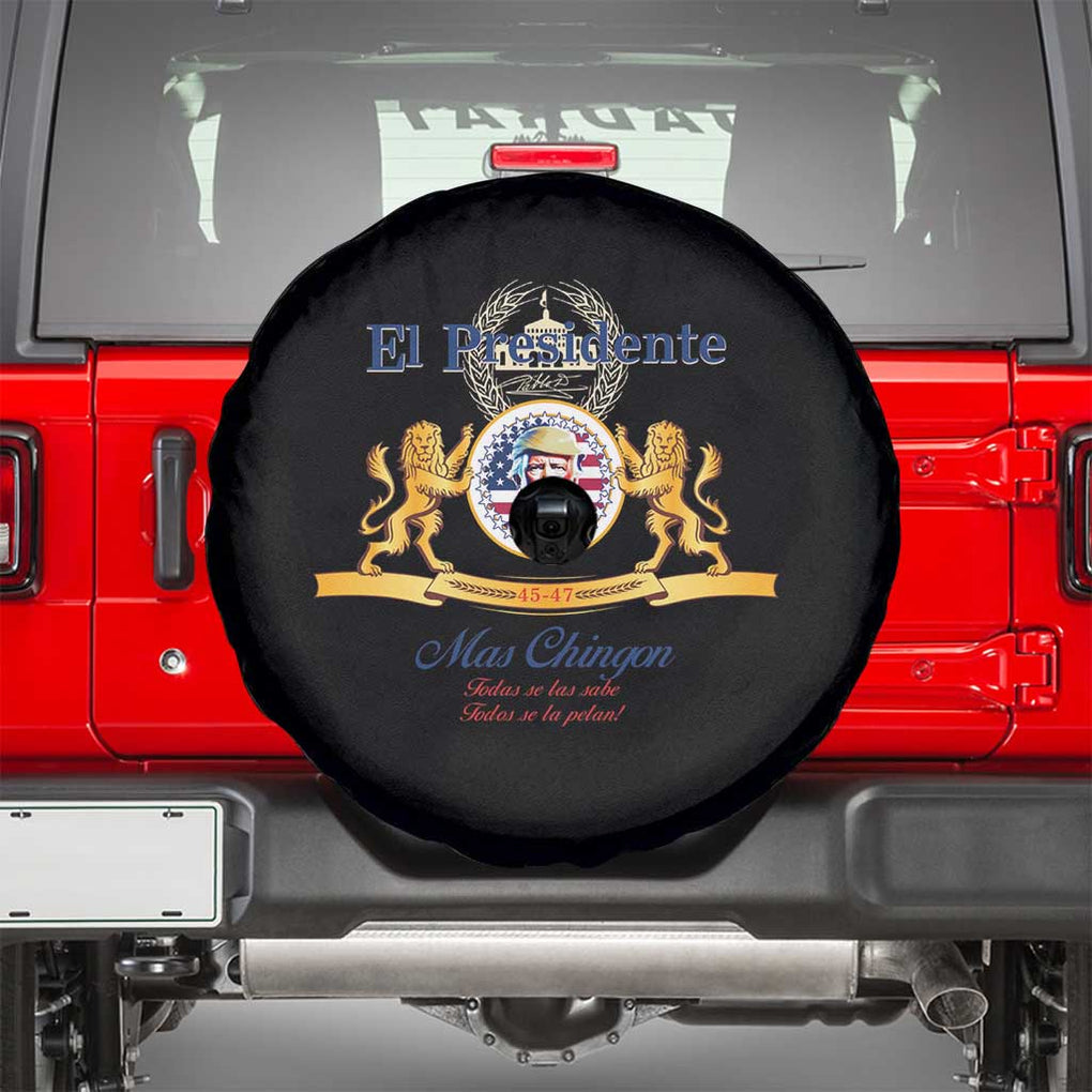 Funny Trump Spare Tire Cover El Presidente Mas Chingon Spanish TS09 Black Print Your Wear