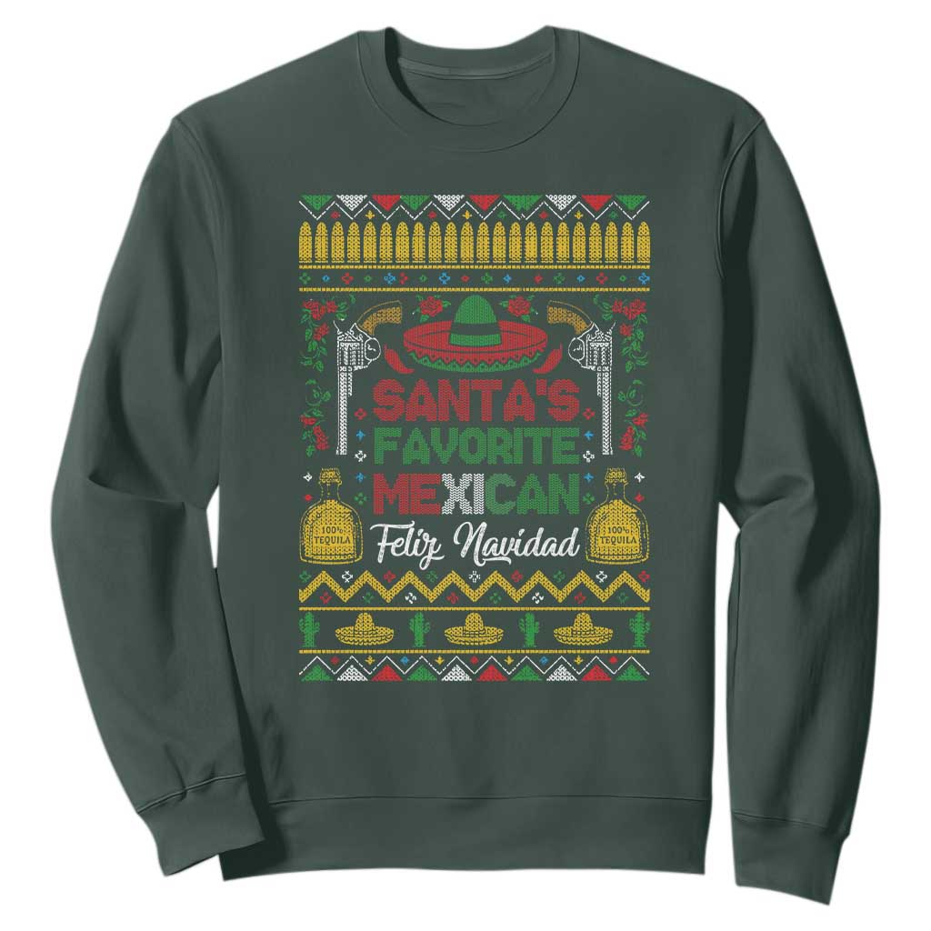 Funny Mexico Xmas Feliz Navidad Sweatshirt Santa' Favorite Mexican TS09 Dark Forest Green Print Your Wear