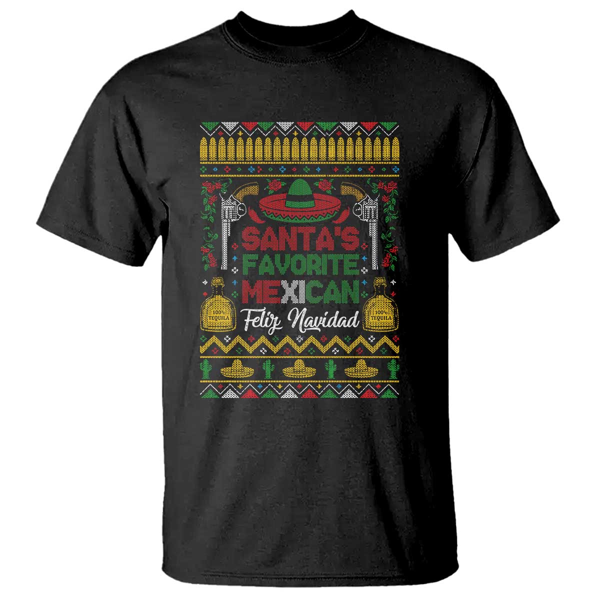 Funny Mexico Xmas Feliz Navidad T Shirt Santa' Favorite Mexican TS09 Black Print Your Wear