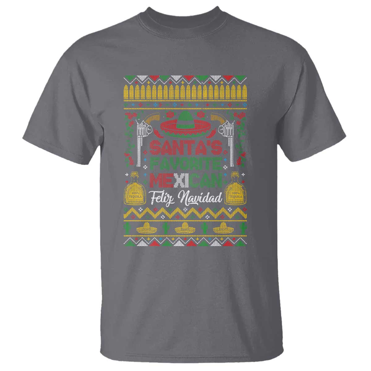 Funny Mexico Xmas Feliz Navidad T Shirt Santa' Favorite Mexican TS09 Charcoal Print Your Wear