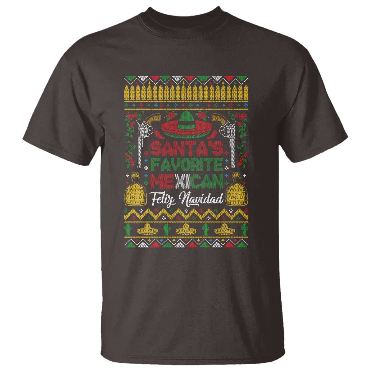 Funny Mexico Xmas Feliz Navidad T Shirt Santa' Favorite Mexican TS09 Dark Chocolate Print Your Wear