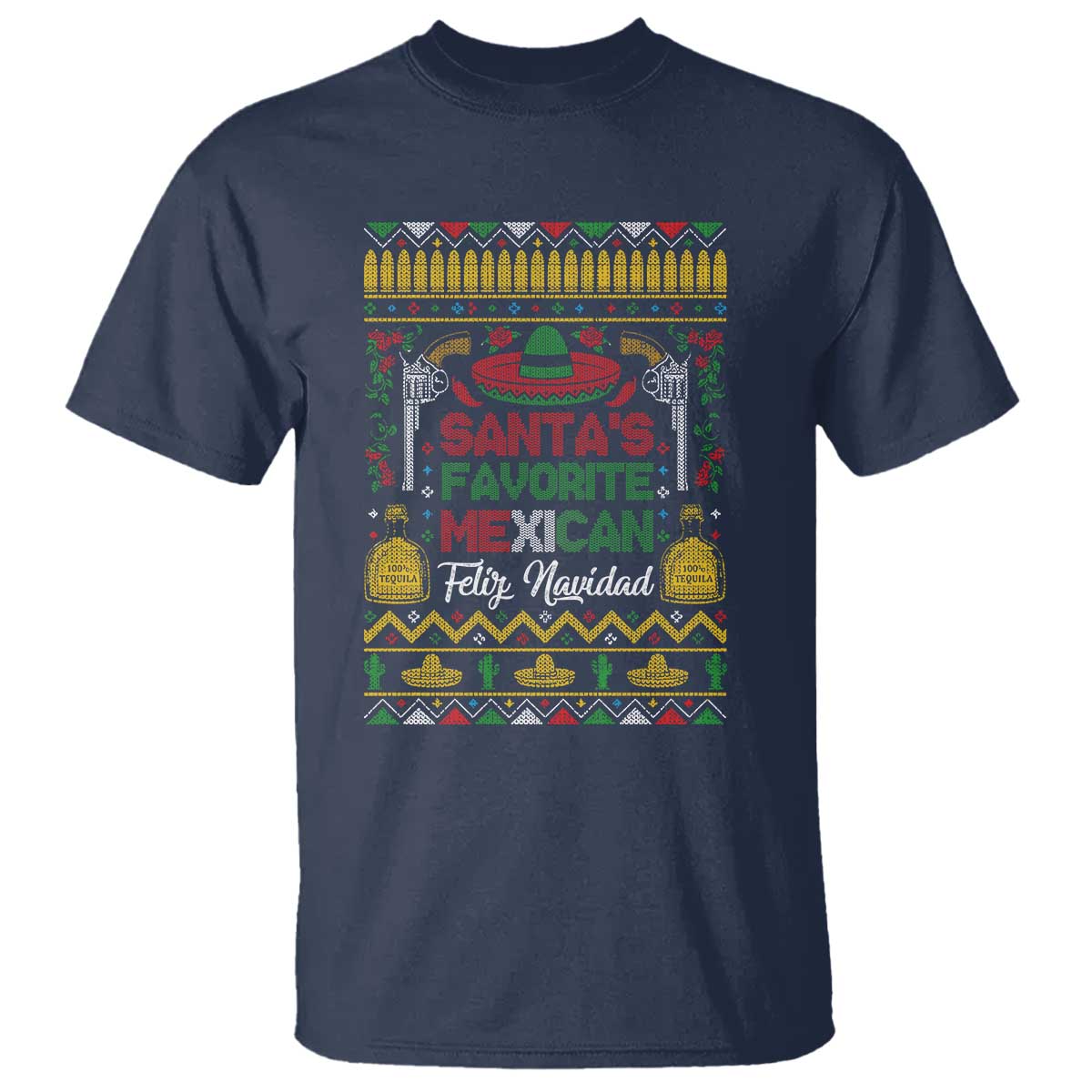 Funny Mexico Xmas Feliz Navidad T Shirt Santa' Favorite Mexican TS09 Navy Print Your Wear