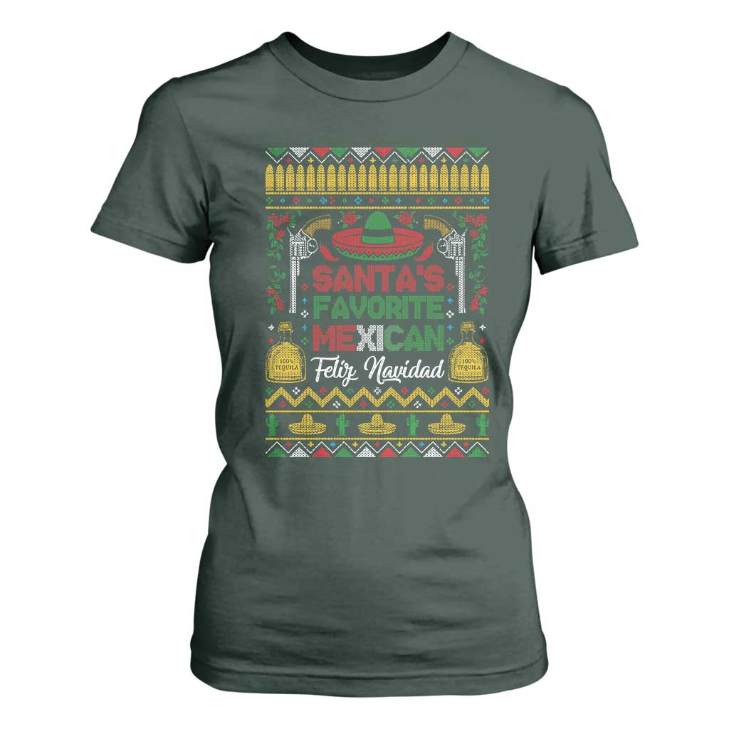 Funny Mexico Xmas Feliz Navidad T Shirt For Women Santa' Favorite Mexican TS09 Dark Forest Green Print Your Wear