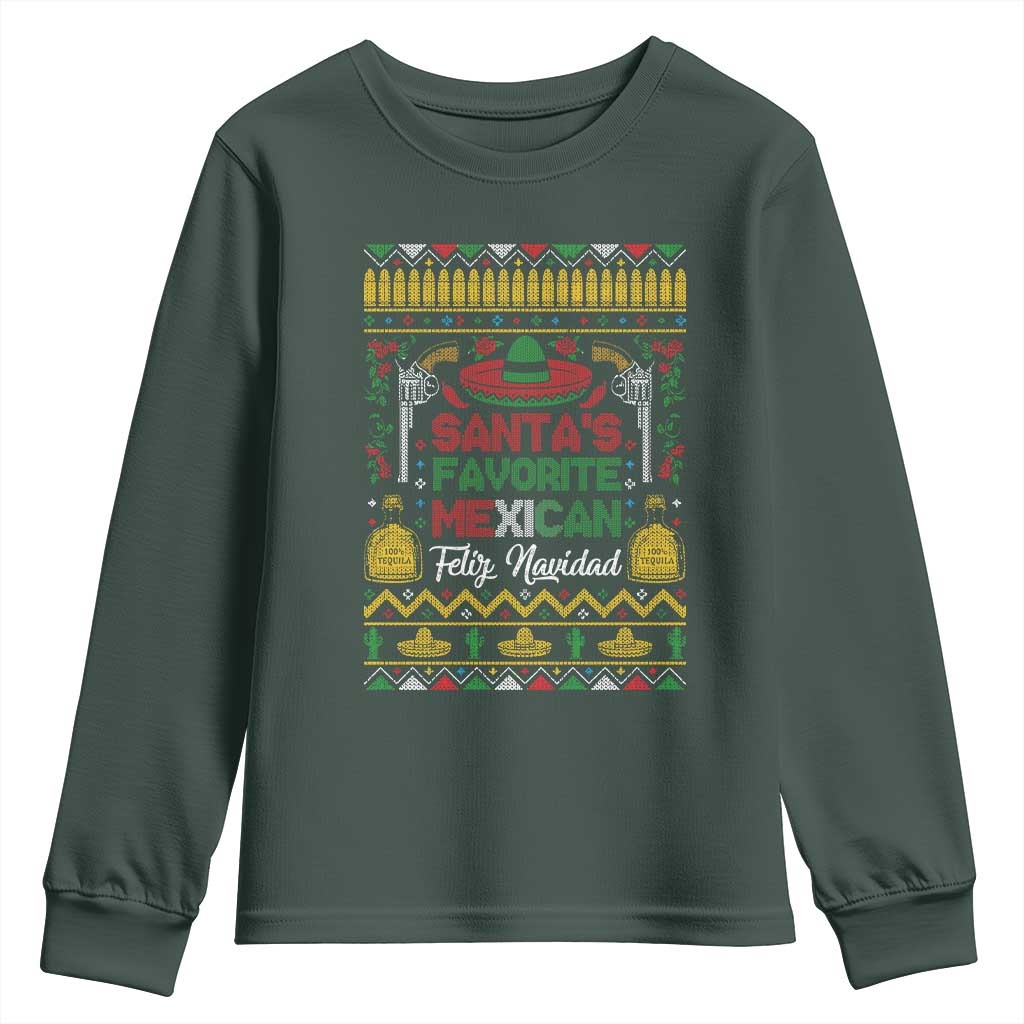 Funny Mexico Xmas Feliz Navidad Youth Sweatshirt Santa' Favorite Mexican TS09 Dark Forest Green Print Your Wear
