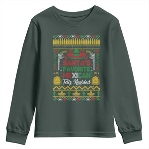 Funny Mexico Xmas Feliz Navidad Youth Sweatshirt Santa' Favorite Mexican TS09 Dark Forest Green Print Your Wear