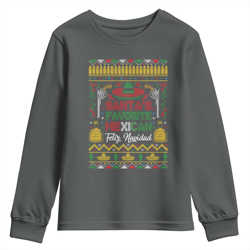Funny Mexico Xmas Feliz Navidad Youth Sweatshirt Santa' Favorite Mexican TS09 Dark Heather Print Your Wear