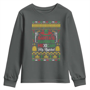 Funny Mexico Xmas Feliz Navidad Youth Sweatshirt Santa' Favorite Mexican TS09 Dark Heather Print Your Wear