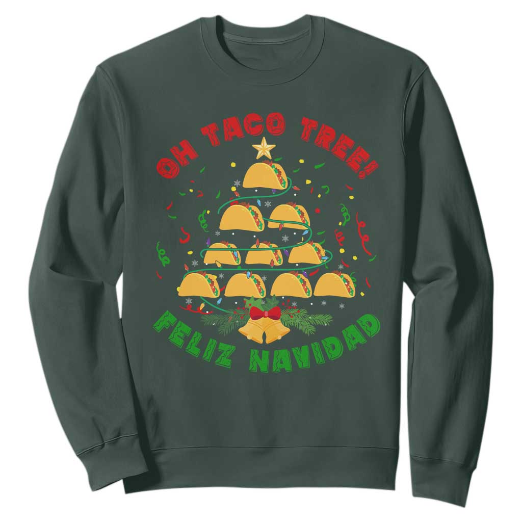 Funny Mexico Xmas Sweatshirt Oh Taco Tree Tacos Lover TS09 Dark Forest Green Print Your Wear