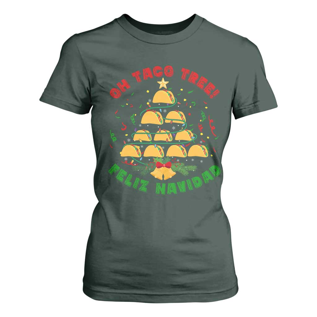 Funny Mexico Xmas T Shirt For Women Oh Taco Tree Tacos Lover TS09 Dark Forest Green Print Your Wear