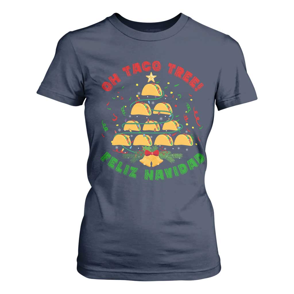 Funny Mexico Xmas T Shirt For Women Oh Taco Tree Tacos Lover TS09 Navy Print Your Wear
