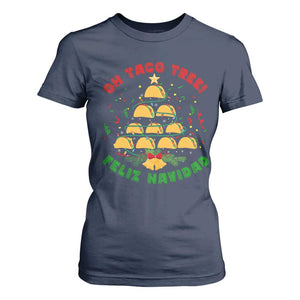Funny Mexico Xmas T Shirt For Women Oh Taco Tree Tacos Lover TS09 Navy Print Your Wear