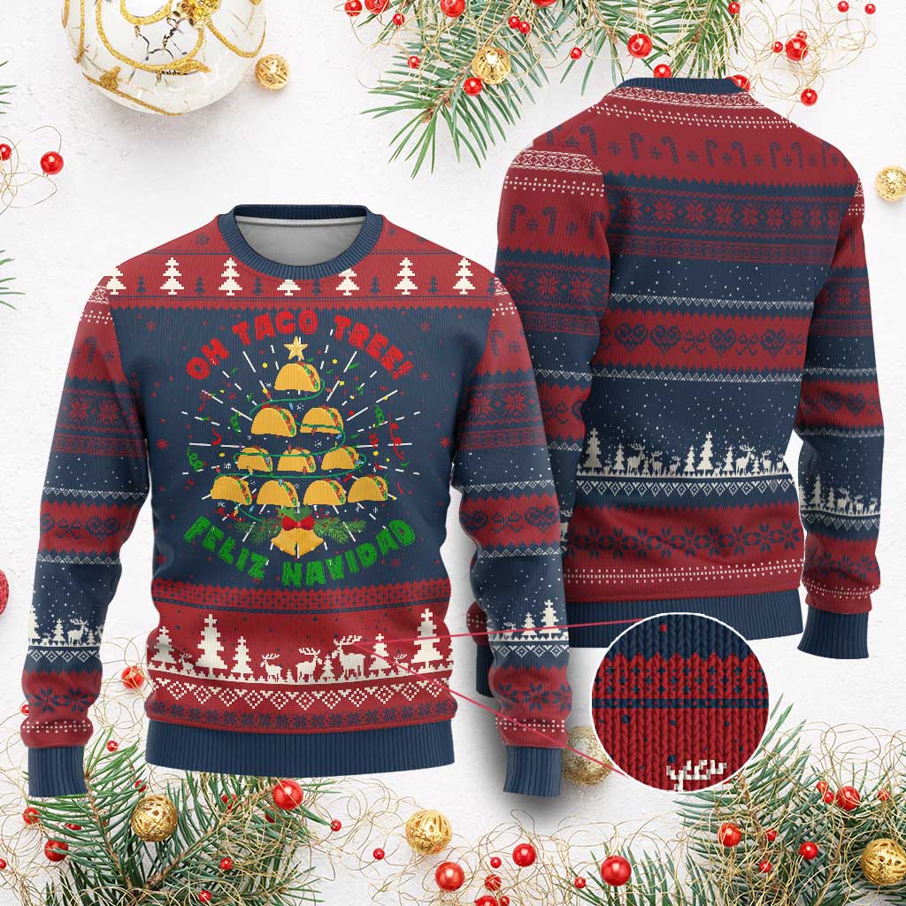 Funny Mexico Xmas Ugly Christmas Sweater Oh Taco Tree Tacos Lover TS09 Burgundy Print Your Wear