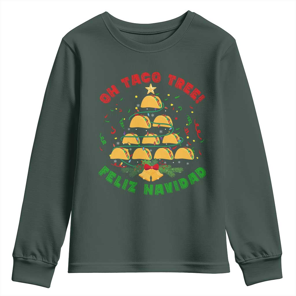 Funny Mexico Xmas Youth Sweatshirt Oh Taco Tree Tacos Lover TS09 Dark Forest Green Print Your Wear