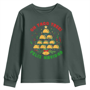 Funny Mexico Xmas Youth Sweatshirt Oh Taco Tree Tacos Lover TS09 Dark Forest Green Print Your Wear