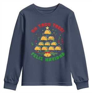 Funny Mexico Xmas Youth Sweatshirt Oh Taco Tree Tacos Lover TS09 Navy Print Your Wear