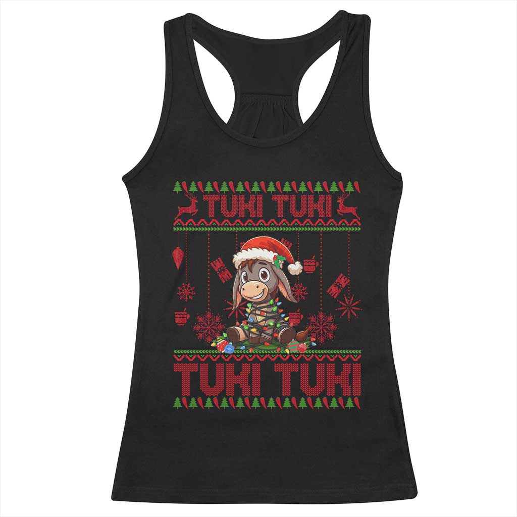 Funny Mexico Xmas Racerback Tank Top Tuki Tuki Burrito Cute Donkey Feliz Navidad TS09 Black Print Your Wear