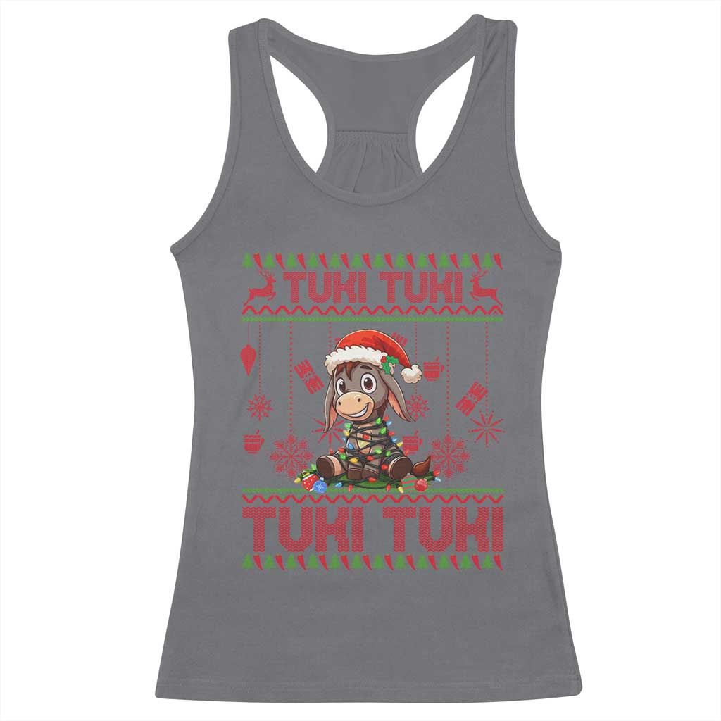 Funny Mexico Xmas Racerback Tank Top Tuki Tuki Burrito Cute Donkey Feliz Navidad TS09 Charcoal Print Your Wear