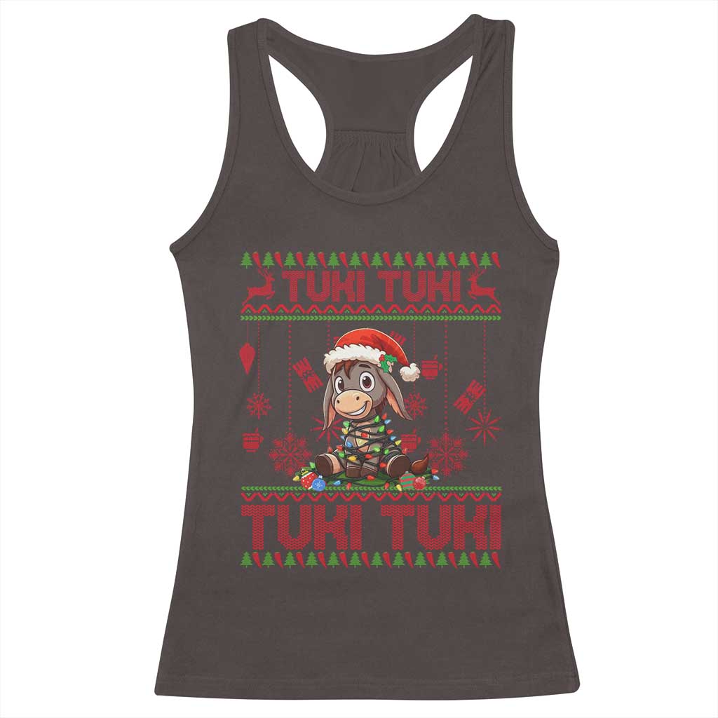 Funny Mexico Xmas Racerback Tank Top Tuki Tuki Burrito Cute Donkey Feliz Navidad TS09 Dark Chocolate Print Your Wear