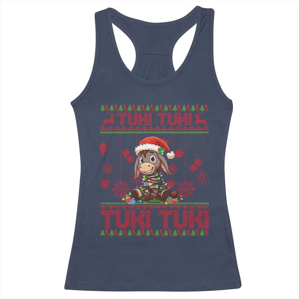Funny Mexico Xmas Racerback Tank Top Tuki Tuki Burrito Cute Donkey Feliz Navidad TS09 Navy Print Your Wear