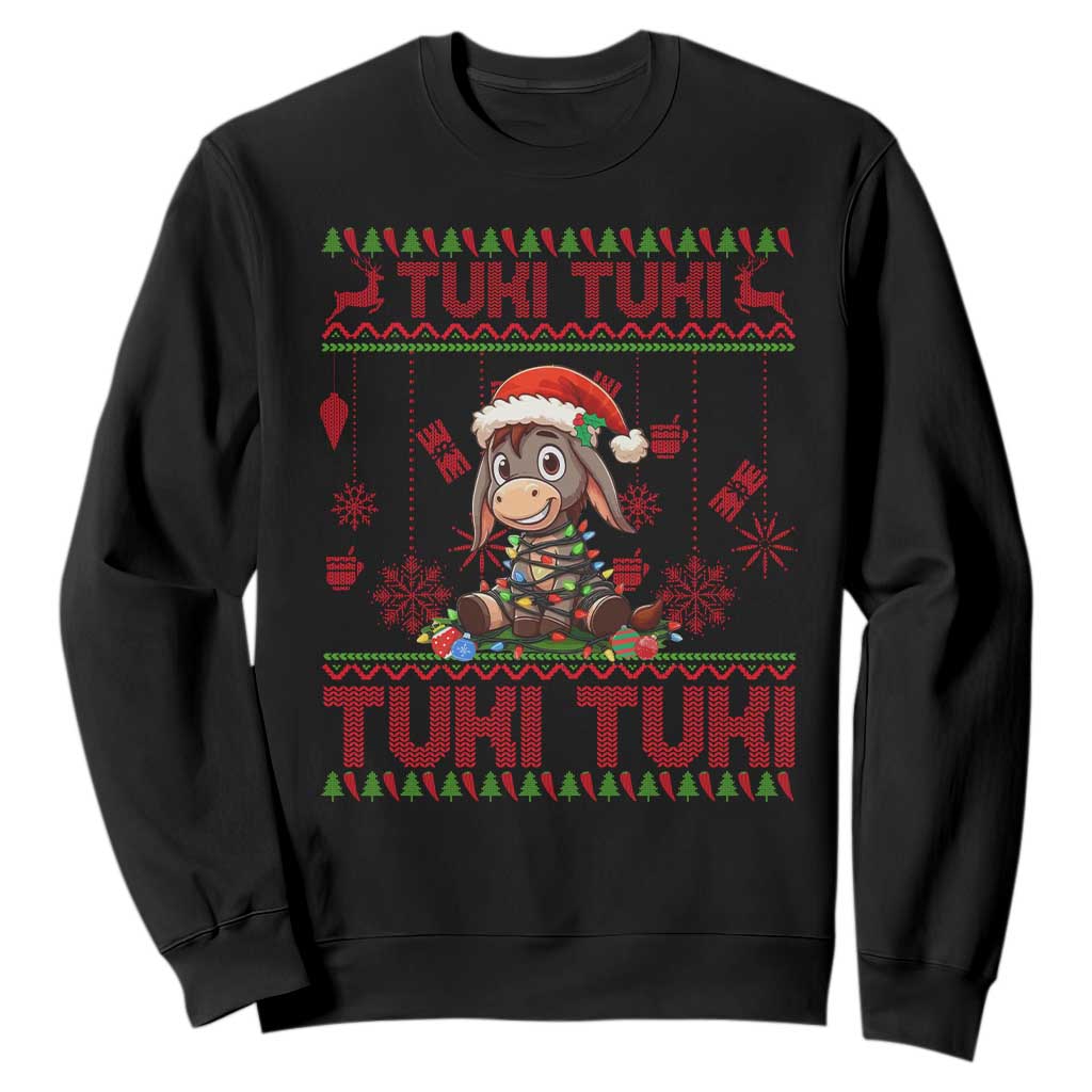 Funny Mexico Xmas Sweatshirt Tuki Tuki Burrito Cute Donkey Feliz Navidad TS09 Black Print Your Wear