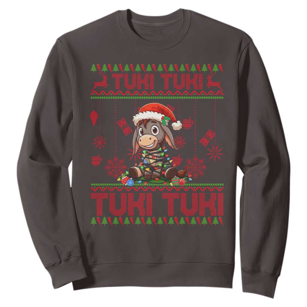 Funny Mexico Xmas Sweatshirt Tuki Tuki Burrito Cute Donkey Feliz Navidad TS09 Dark Chocolate Print Your Wear